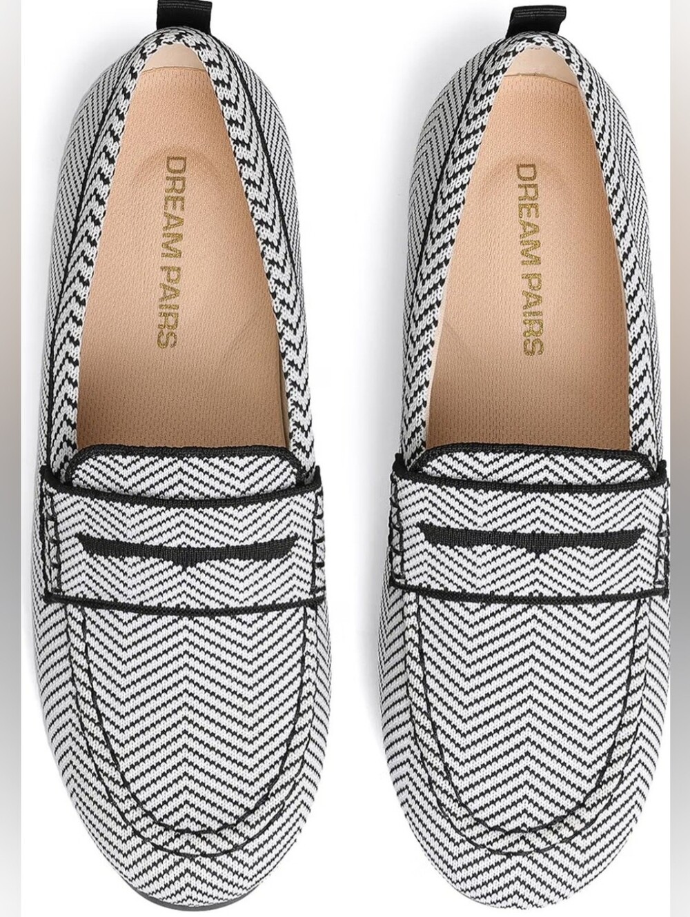 DREAM PAIRS Black White Herringbone Knit Loafers Size 9